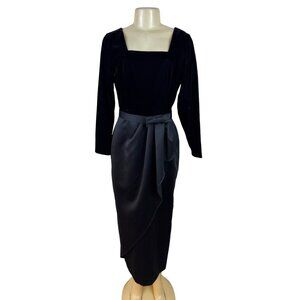JS Collections Women’s Black Velvet Formal Midi Dress With Bow Detail Sz 10